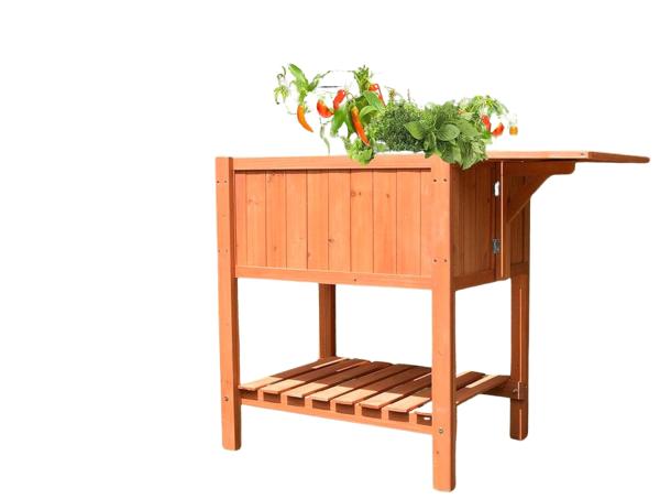 Hochbeet aus Holz mit einklappbarer Seitenablage 70x50x80 cm